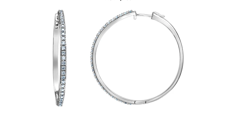 14K White Gold Lab Grown 1.00cttw Round Brilliant Diamond Claw Set Hoop Earrings - 1.00 Carat Total