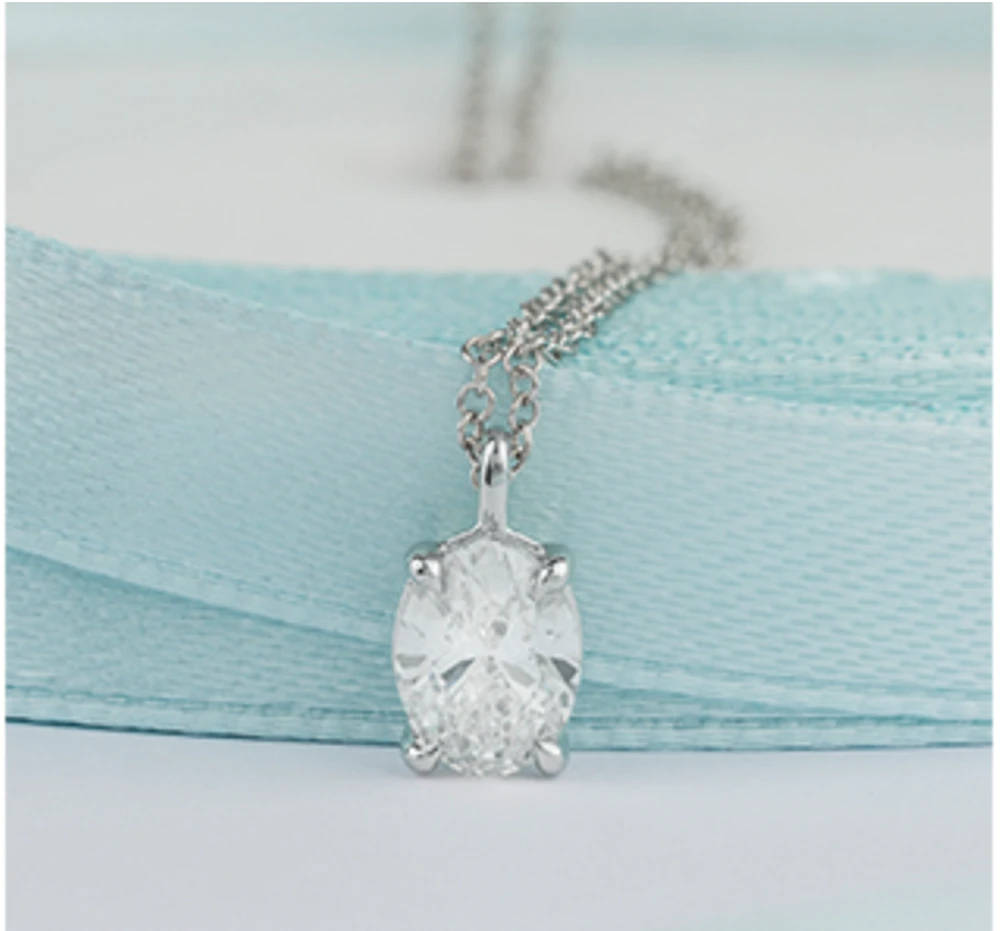 14K White Gold Lab Grown Oval Shape Diamond Claw Set Pendant