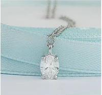 14K White Gold Lab Grown Oval Shape Diamond Claw Set Pendant
