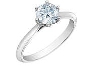 14K White Gold Lab Grown Round Brilliant Cut Six Claw Diamond Ring - Carat