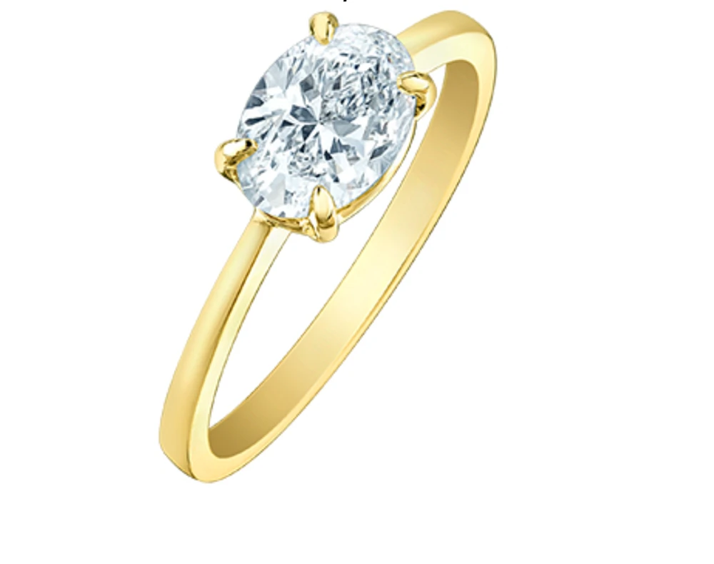 14K Lab Grown Oval Shape Four Claw Diamond Ring
