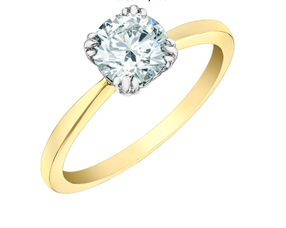 14K Lab Grown Round Brilliant Four Claw Diamond Ring