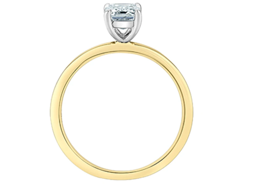 14K Lab Grown Emerald Cut Four Claw Diamond Ring