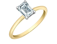 14K Lab Grown Emerald Cut Four Claw Diamond Ring