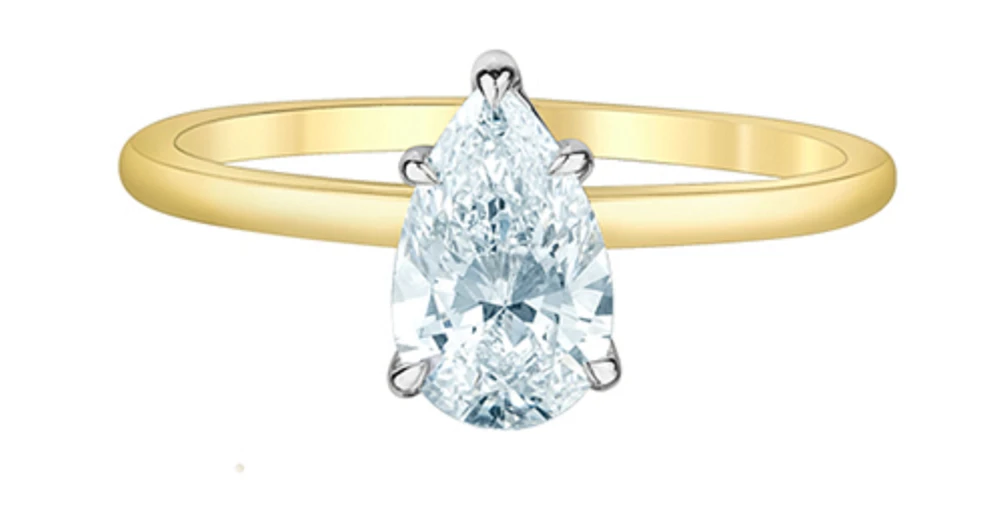 14K Lab Grown Pear Shape Five Claw Diamond Ring