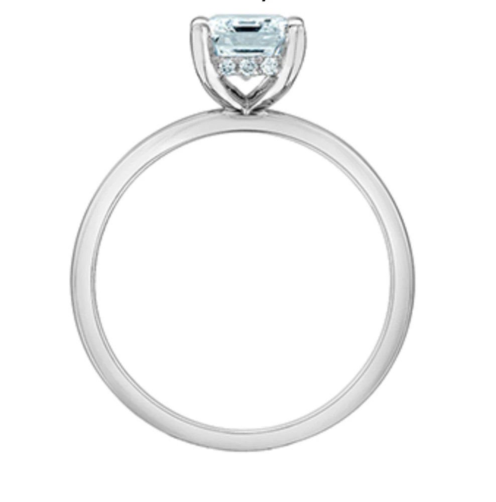 14K Lab Grown Emerald Cut Four Claw Diamond Ring