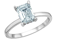 14K Lab Grown Emerald Cut Four Claw Diamond Ring