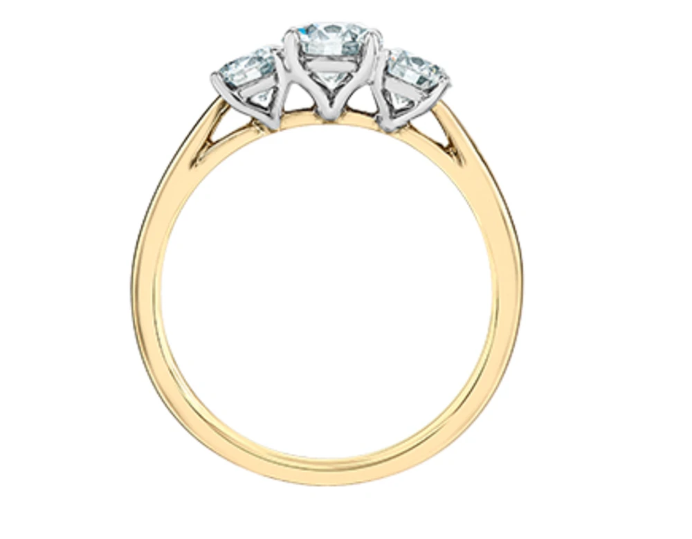 14K Lab Grown 3 Stone Round Brilliant Diamond Ring - Gold / Carat Total