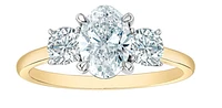 14K Lab Grown 3 Stone Oval & Round Brilliant Diamond Ring - Gold / 1.50 Carat Total