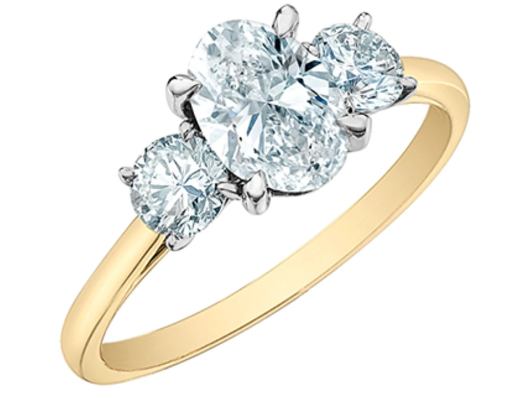 14K Lab Grown 3 Stone Oval & Round Brilliant Diamond Ring - Gold / 1.50 Carat Total