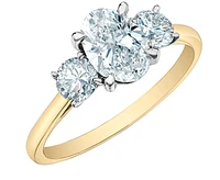 14K Lab Grown 3 Stone Oval & Round Brilliant Diamond Ring - Gold / 1.50 Carat Total