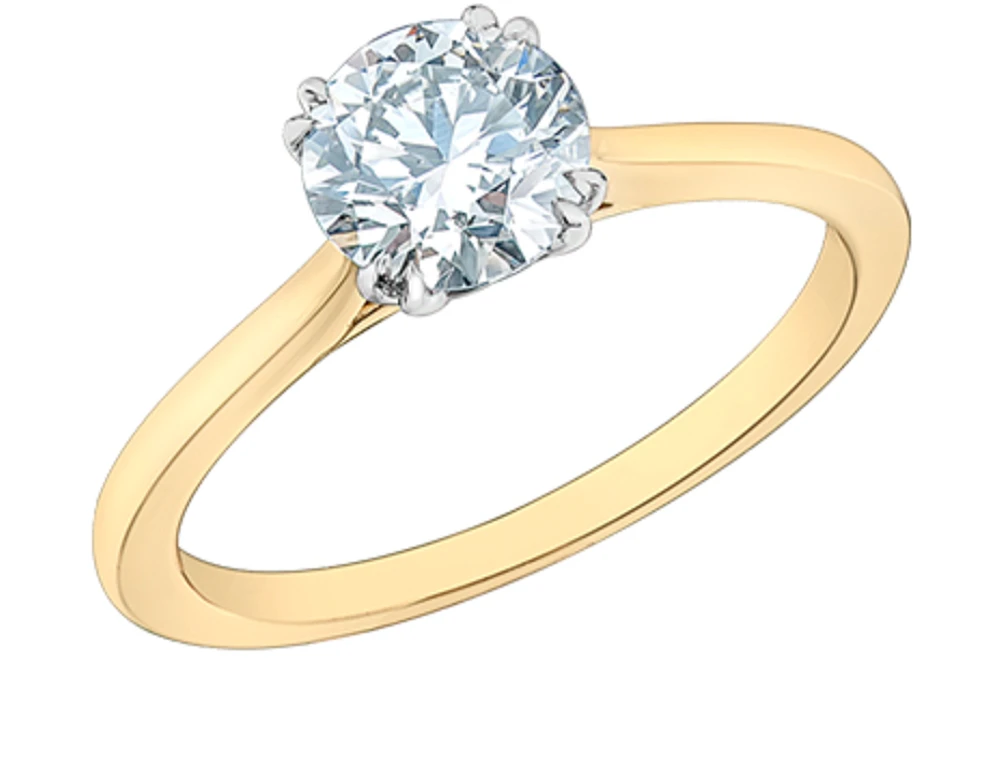 14K Lab Grown 1.00cttw Round Brilliant Cut Six Claw Diamond Ring - Gold / 4