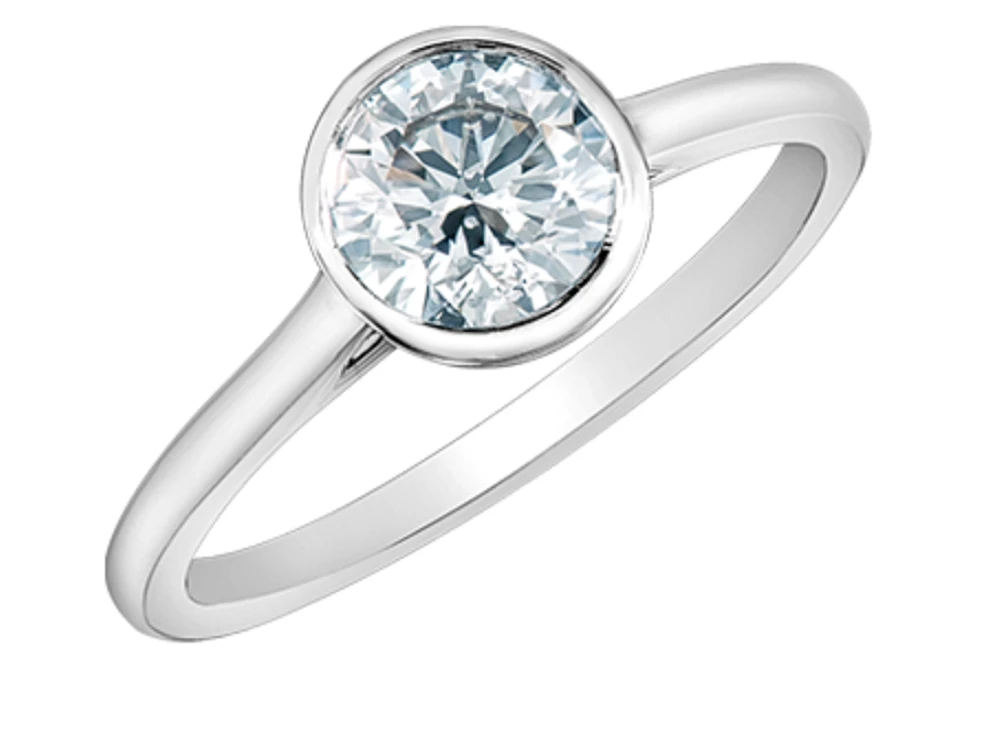 14K Lab Grown Round Brilliant Cut 1.00cttw Bezel Set Diamond Ring - Gold / 4