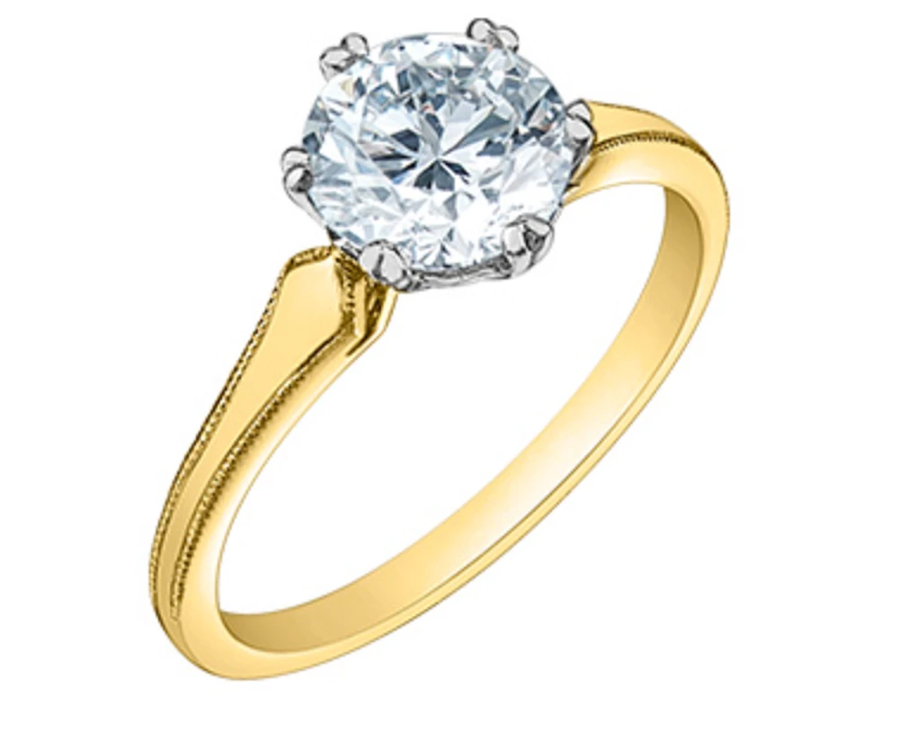 14K Lab Grown 1.50cttw Round Brilliant Cut 6 Claw Set Diamond Ring - Gold / 4