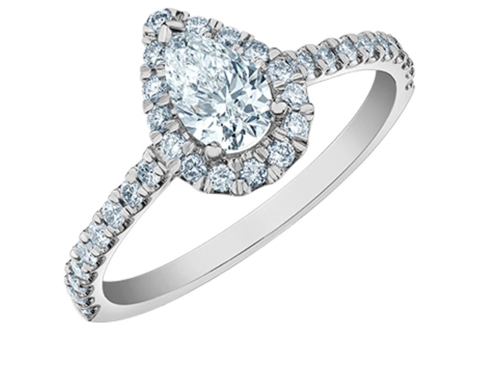 14K Lab Grown Pear Shape Halo Style Diamond Ring - Gold / Carat Total