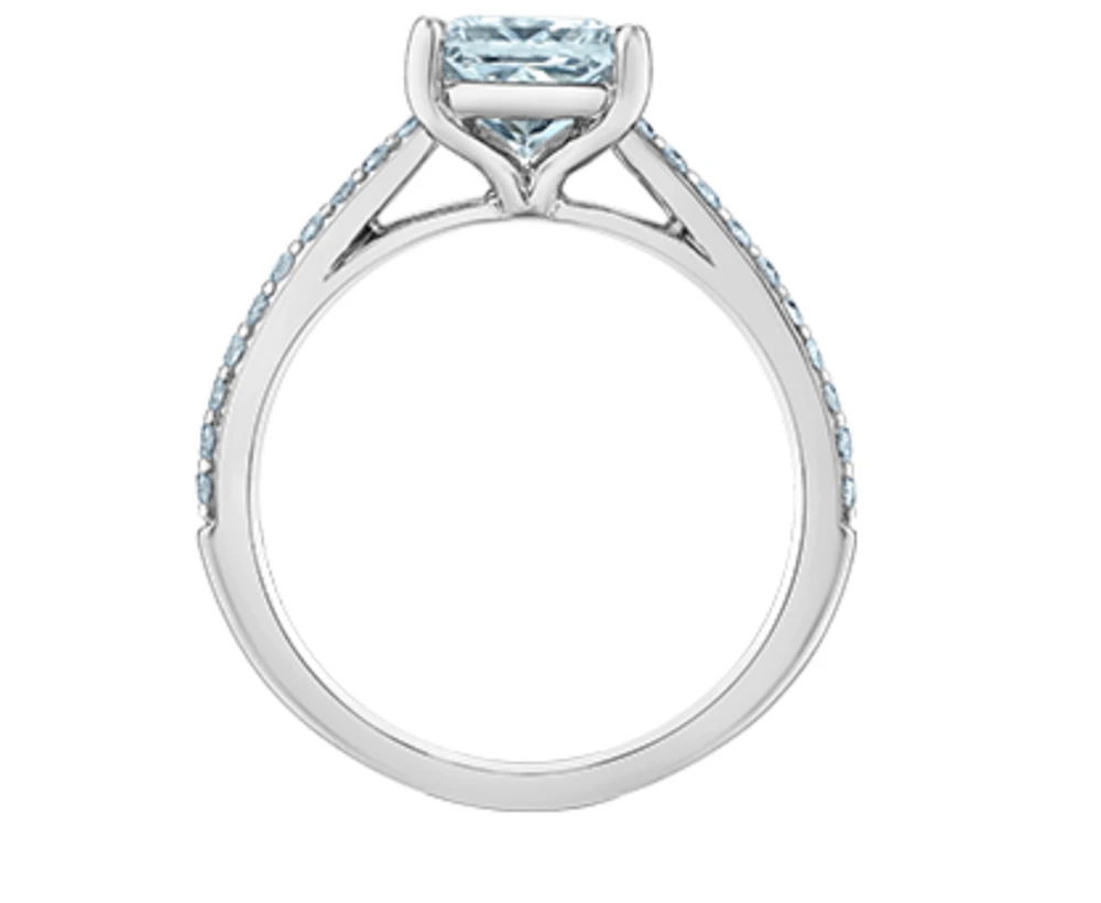 14K Lab Grown Princess Cut Solitaire and Round Brilliant Mount - Gold / 1.20 Carat Weight