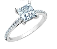 14K Lab Grown Princess Cut Solitaire and Round Brilliant Mount - Gold / 1.20 Carat Weight