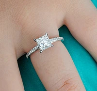 14K Lab Grown Princess Cut Solitaire and Round Brilliant Mount - Gold / 1.20 Carat Weight