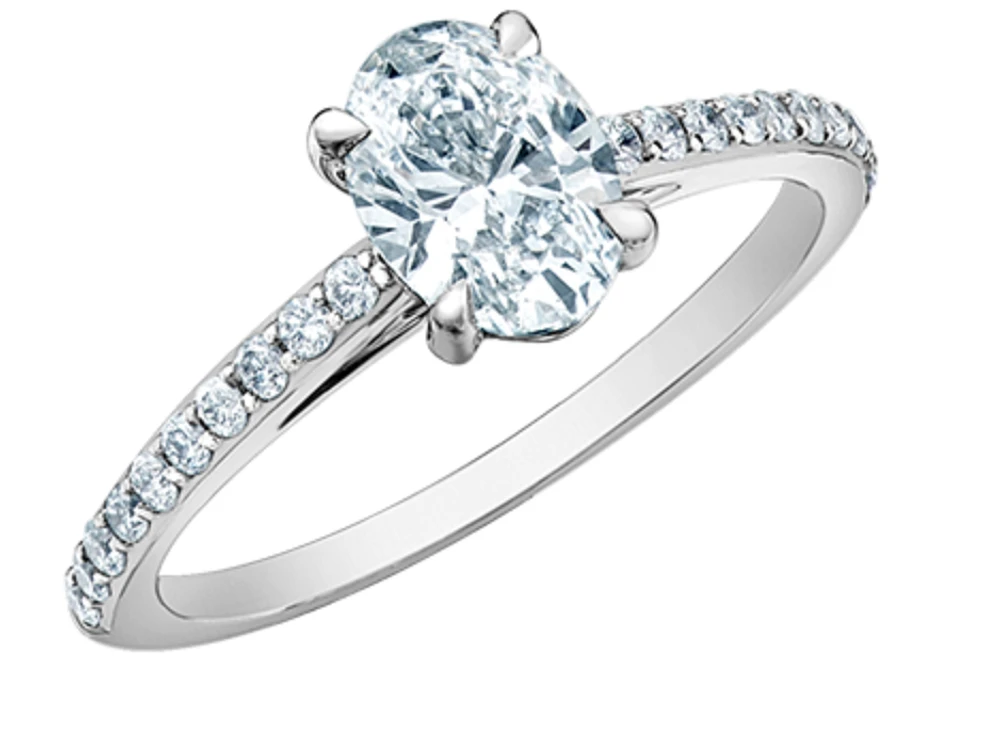 14K Lab Grown Oval Cut Solitaire and Round Brilliant Mount - Gold / Carat Weight