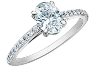 14K Lab Grown Oval Cut Solitaire and Round Brilliant Mount - Gold / Carat Weight