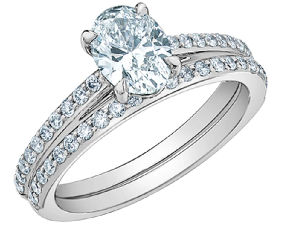 14K Lab Grown Oval Cut Solitaire and Round Brilliant Mount - Gold / Carat Weight