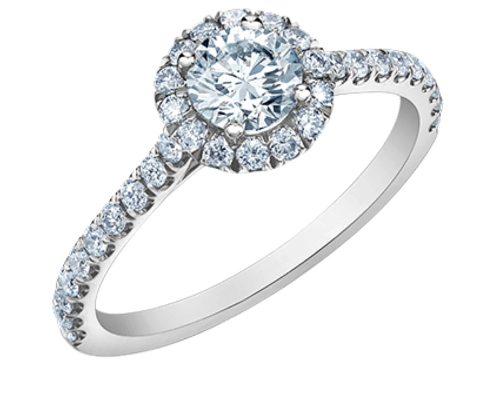 14K Lab Grown Round Brilliant Halo Style Diamond Ring - Gold / Carat Total