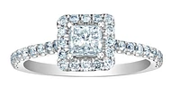 14K Lab Grown Princess Halo Style Diamond Ring - Gold / 1.36 Carat Total