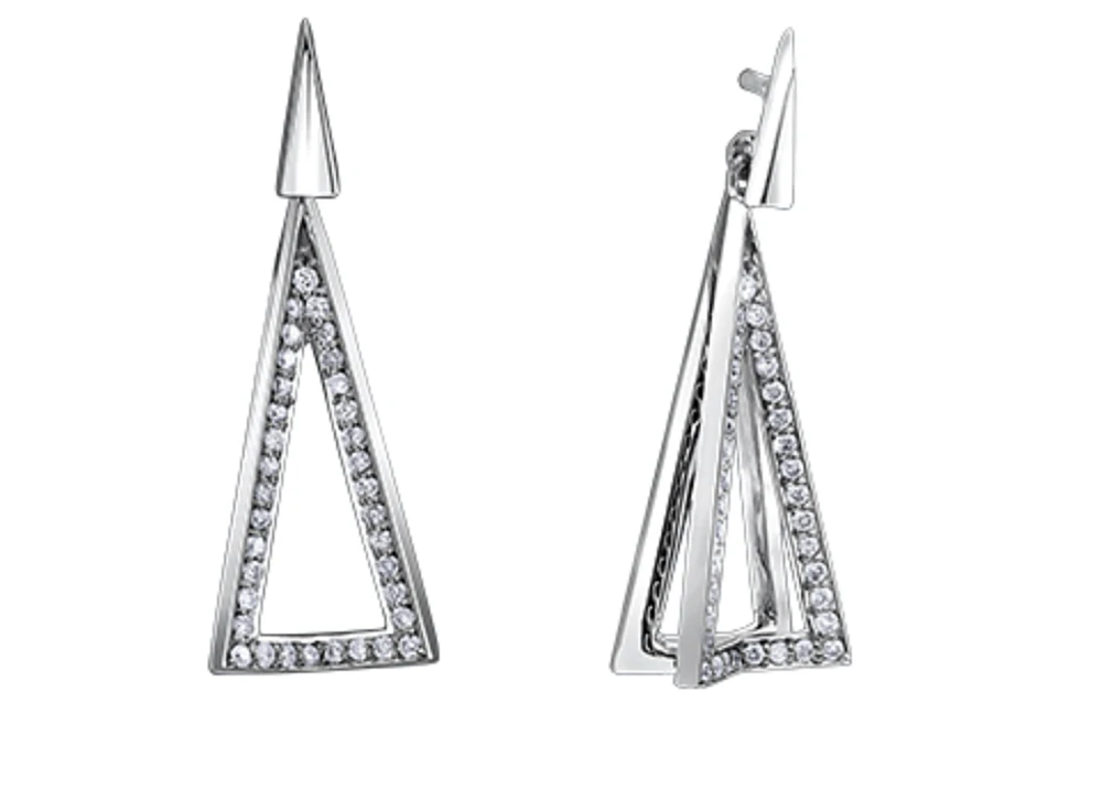 10K White Gold 0.20cttw Diamond Drop Geometric Earrings