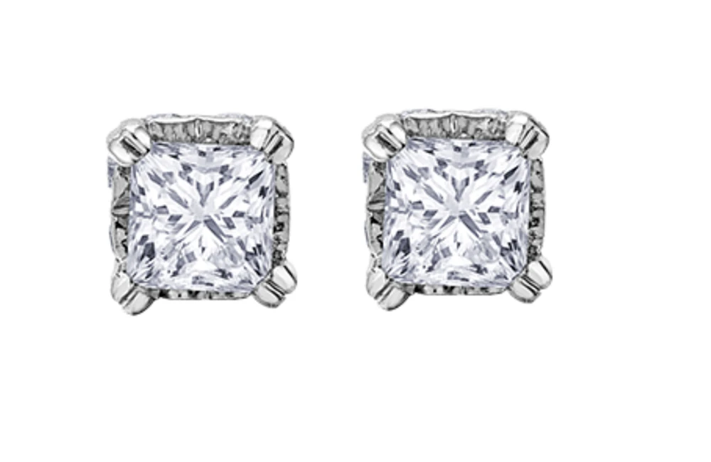 18K White Gold & Palladium Alloy ( hypoallergenic) 0.52cttw Princess Diamond Stud Earrings