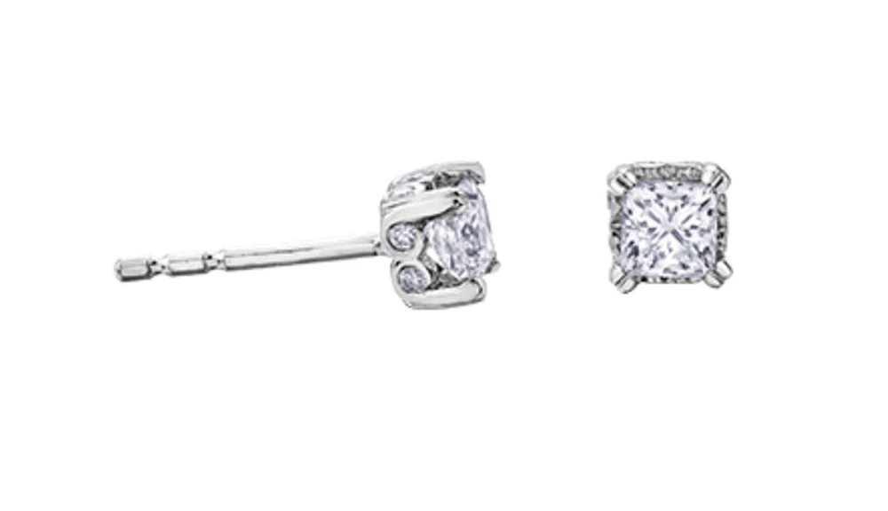 18K White Gold & Palladium Alloy ( hypoallergenic) 0.52cttw Princess Diamond Stud Earrings