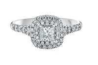 18K White Gold/Palladium Alloy (hypoallergenic) 0.91cttw Princess Double Halo Diamond Ring - Gold /