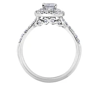 18K White Gold/Palladium Alloy (hypoallergenic) 0.91cttw Princess Double Halo Diamond Ring - Gold /