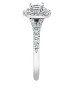 18K White Gold/Palladium Alloy (hypoallergenic) 0.91cttw Princess Double Halo Diamond Ring - Gold /