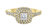 18K White Gold/Palladium Alloy (hypoallergenic) 0.91cttw Princess Double Halo Diamond Ring - Gold /