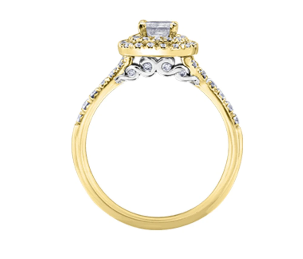 18K White Gold/Palladium Alloy (hypoallergenic) 0.91cttw Princess Double Halo Diamond Ring - Gold /