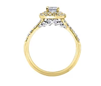 18K White Gold/Palladium Alloy (hypoallergenic) 0.91cttw Princess Double Halo Diamond Ring - Gold /