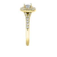18K White Gold/Palladium Alloy (hypoallergenic) 0.91cttw Princess Double Halo Diamond Ring - Gold /