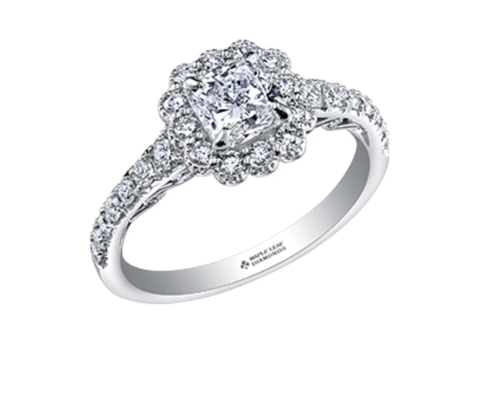 18K White Gold/Palladium Alloy (hypoallergenic) 1.10-1.70cttw Cushion Flower Halo Diamond Ring - Gold / 1.10 Carat Total