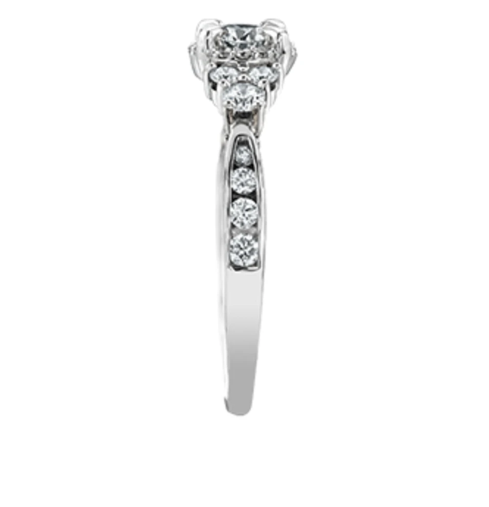 18K White Gold/Palladium Alloy (hypoallergenic) 1.00cttw Halo & Channel Set Diamond Ring - Gold /