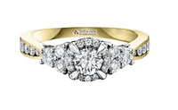 18K White Gold/Palladium Alloy (hypoallergenic) 1.00cttw Halo & Channel Set Diamond Ring - Gold /