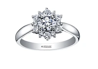 18K White Gold/Palladium Alloy (hypoallergenic) 0.60-1.66cttw Round Brilliant Flower Halo Diamond Ring - Gold / 0.60 Carat Total