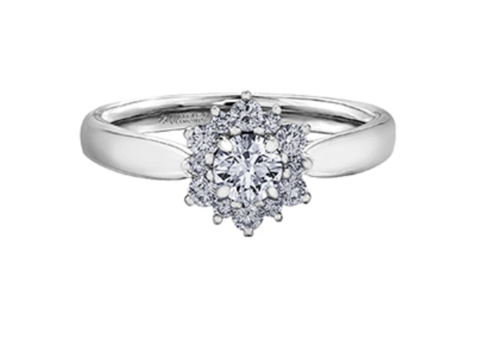 18K White Gold/Palladium Alloy (hypoallergenic) 0.60-1.66cttw Round Brilliant Flower Halo Diamond Ring - Gold / 0.60 Carat Total