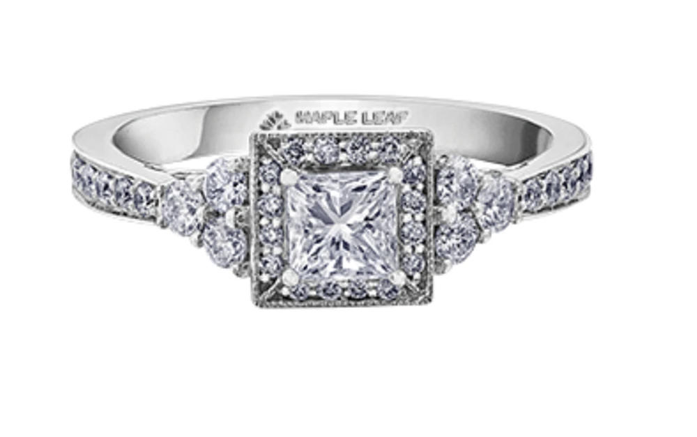 18K White Gold/Palladium Alloy (hypoallergenic) 1.00cttw Princess Halo Diamond Ring - Gold /