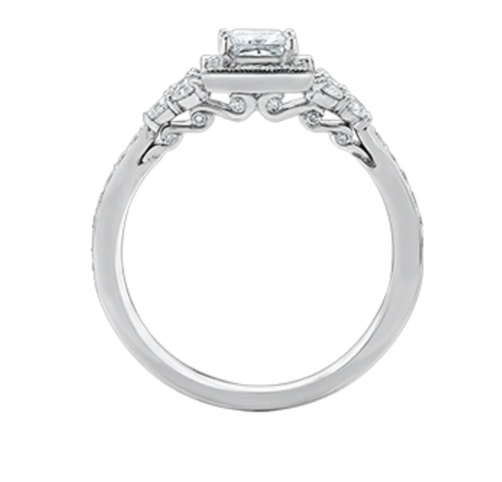 18K White Gold/Palladium Alloy (hypoallergenic) 1.00cttw Princess Halo Diamond Ring - Gold /