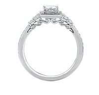 18K White Gold/Palladium Alloy (hypoallergenic) 1.00cttw Princess Halo Diamond Ring - Gold /
