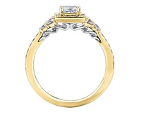 18K White Gold/Palladium Alloy (hypoallergenic) 1.00cttw Princess Halo Diamond Ring - Gold /