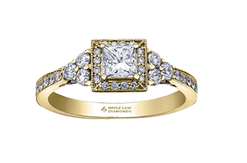 18K White Gold/Palladium Alloy (hypoallergenic) 1.00cttw Princess Halo Diamond Ring - Gold /