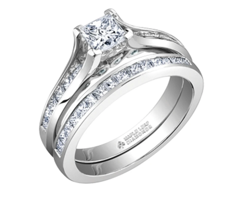 18K White Gold/Palladium Alloy (hypoallergenic) 1.21cttw Princess Channel Set Diamond Ring - Gold /