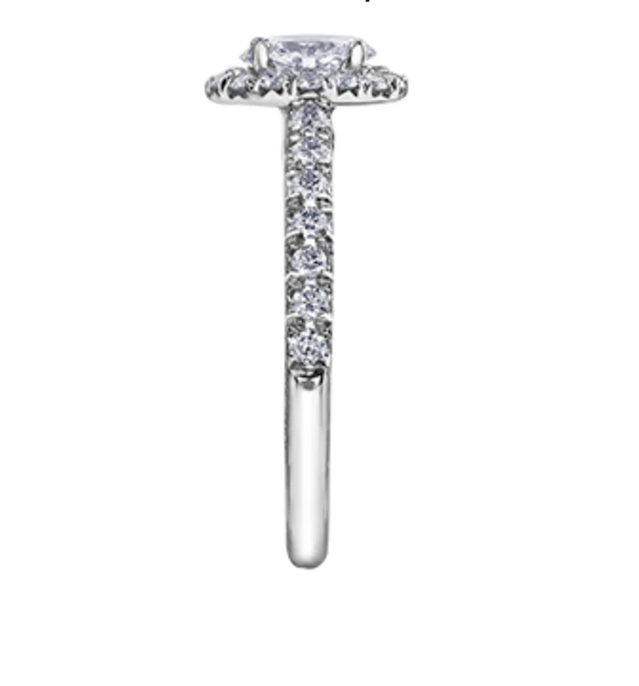 18K White Gold/Palladium Alloy (hypoallergenic) 1.00cttw Oval Shape Halo Diamond Ring - Gold /
