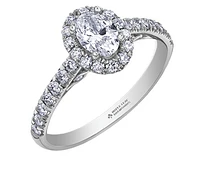 18K White Gold/Palladium Alloy (hypoallergenic) 1.00cttw Oval Shape Halo Diamond Ring - Gold /